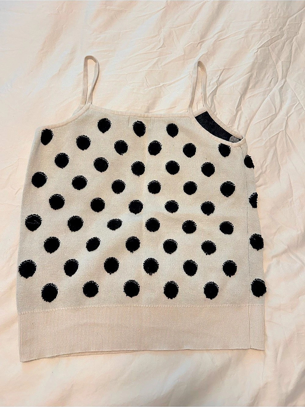 Maeve Knit Polka Dot Tank Polka Dot Knit Cami in White & Black Size Small